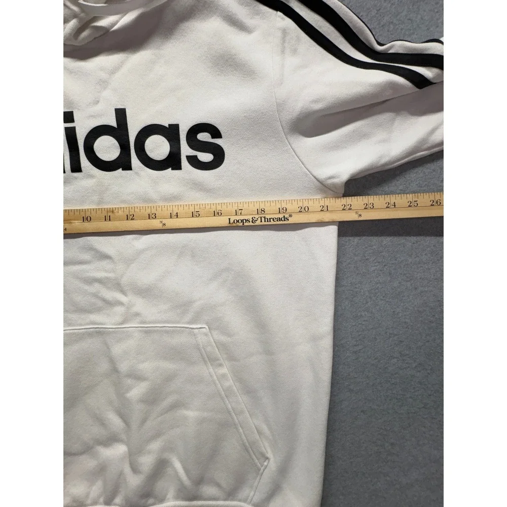 Adidas Essentials 3-Stripes Hoodie Mens Medium White Black Pullover Sweatshirt
